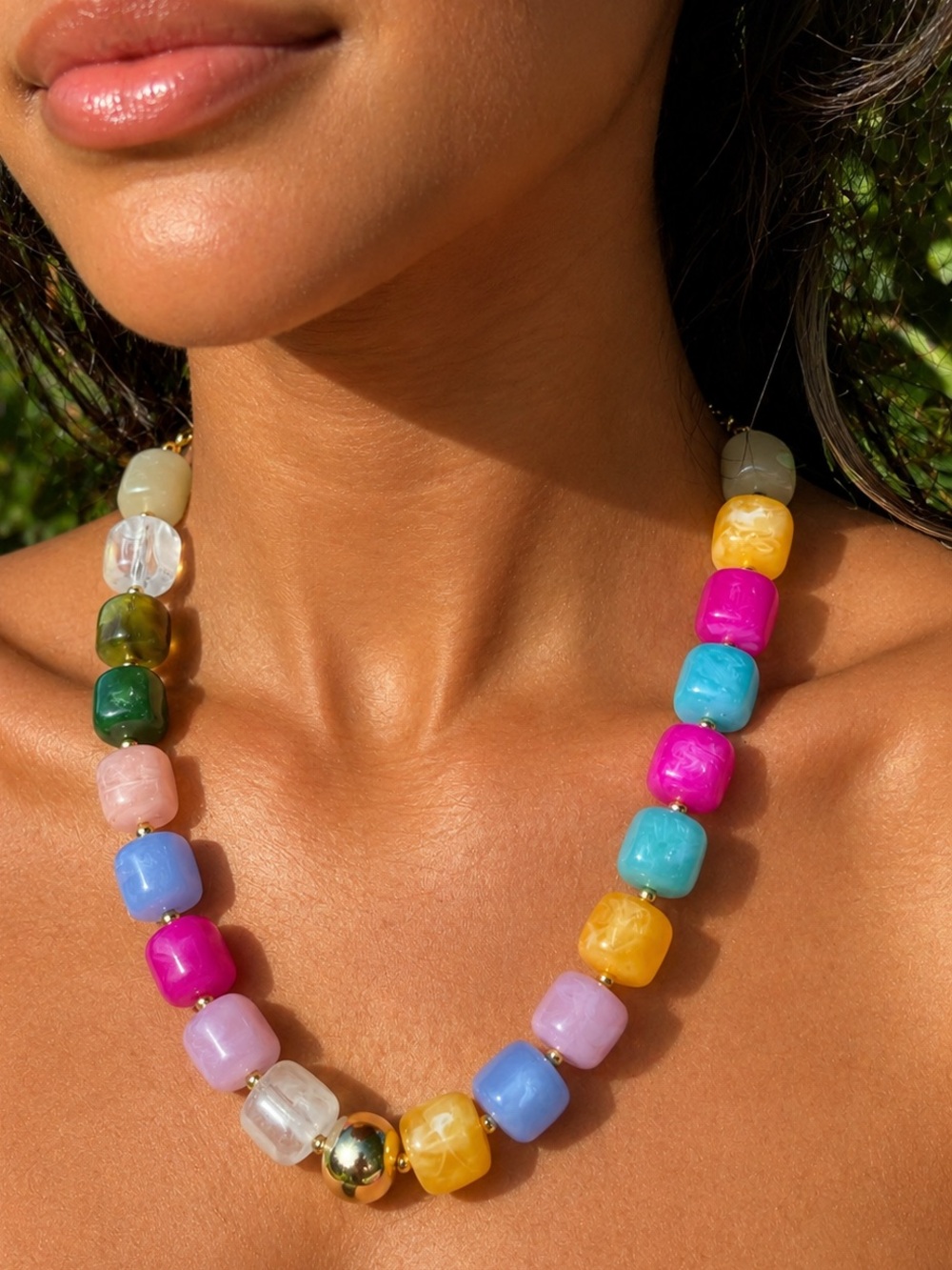Multicolor Chunky Bead Necklace - Colorful Statement Jewelry